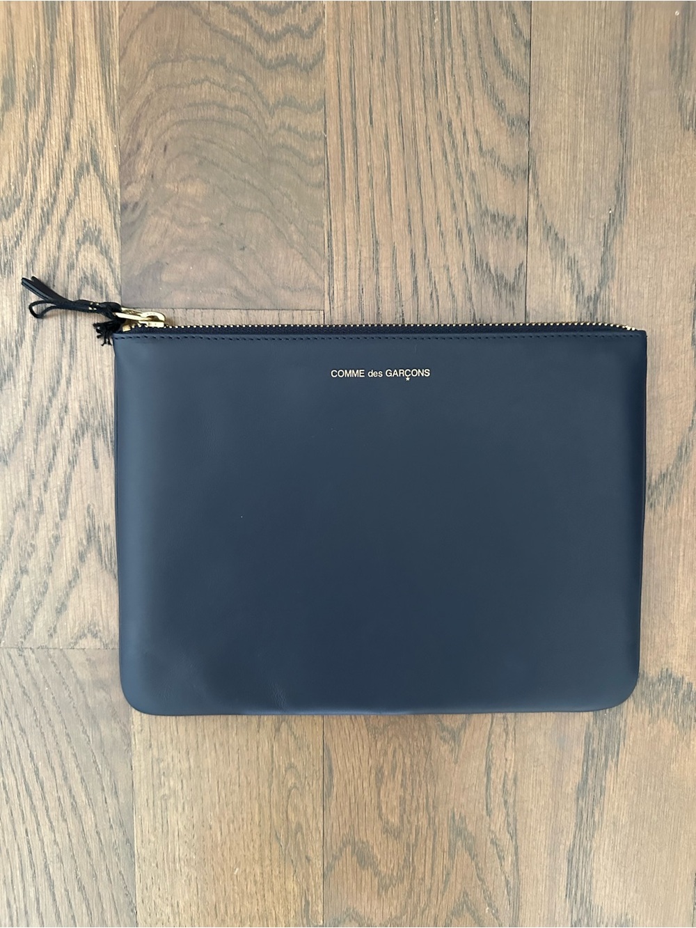 NWT Comme des Garçons SA5100 Leather Pouch 8.5" x 6.25" Navy Blue Gold